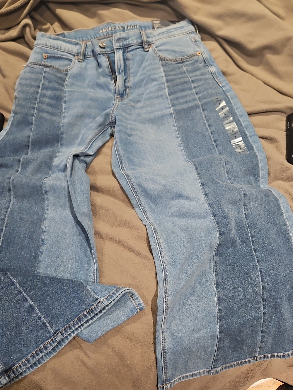 American Eagle Outfitters Women's Two-Tone Patchwork Light Blue Jeans